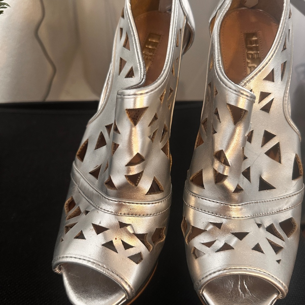 Silver Geometric Cut-Out Heels